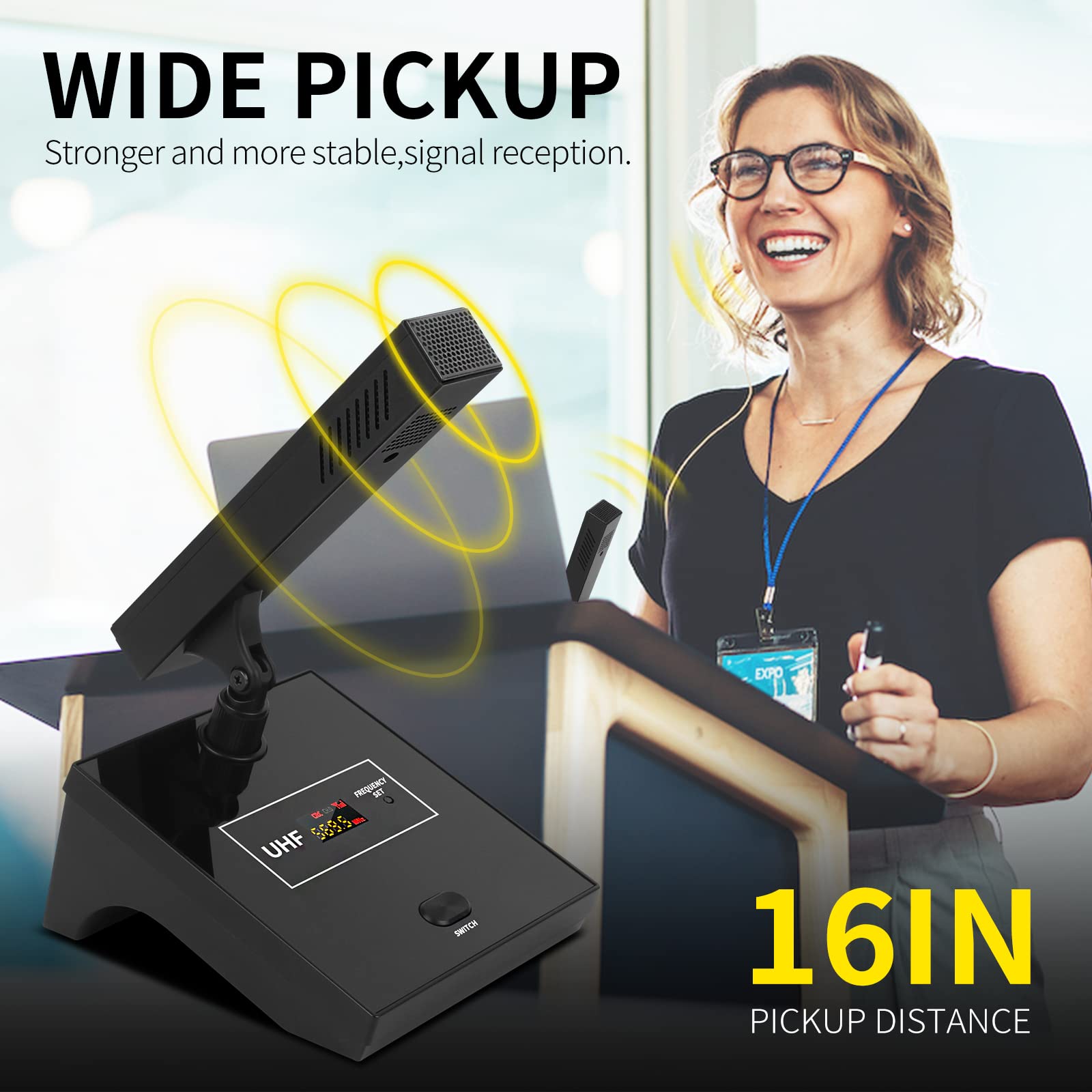 XTUGA YT8 UHF 8 Channels Desktop Gooseneck Microphone System Conference Mics Super-Low Background Noise for Large Conferences, P